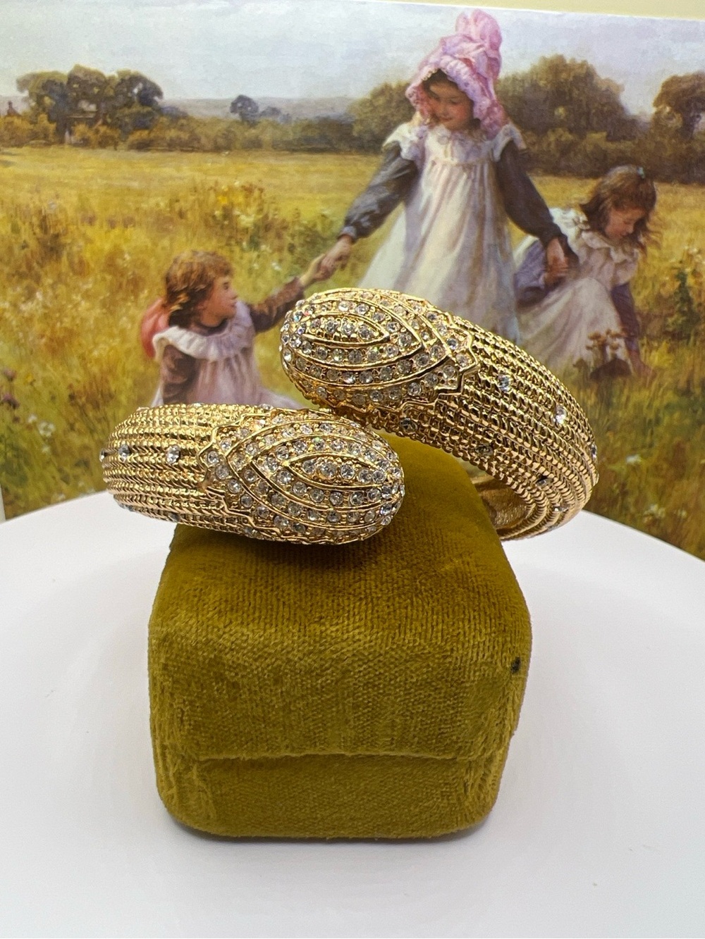 Vintage NOIR Crystal Pave Cuff Bracelet Gold Tone Designer Statement Runway Glam